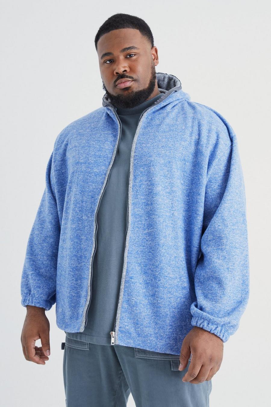 Slate blue Plus Oversize hoodie i tjockt tyg med borstad dragkedja image number 1