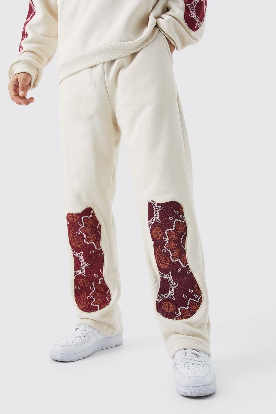 Pantalón deportivo recto con estampado de tapiz, Ecru image number 1