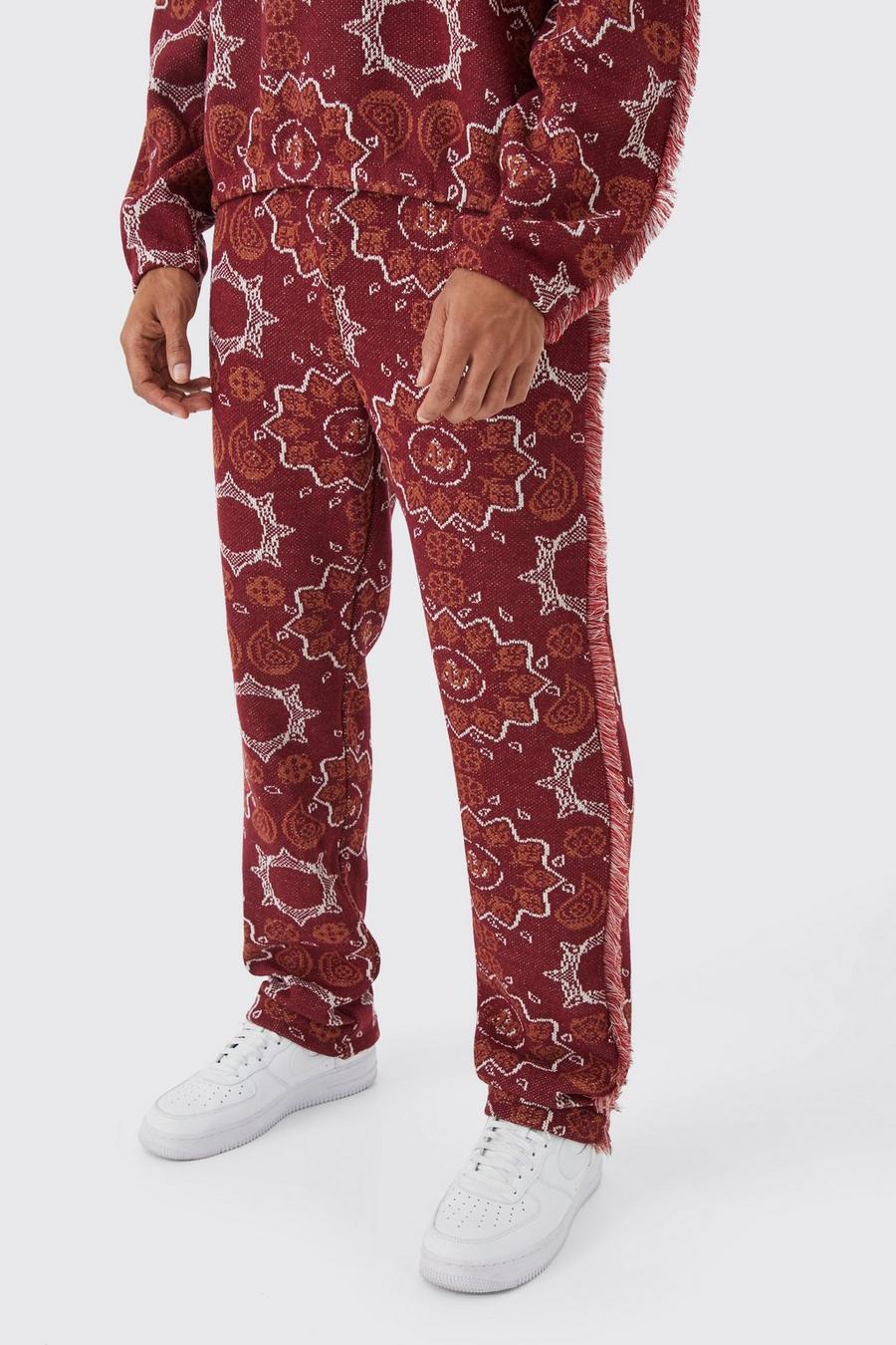 Red Regular Split Hem Heavy Jacquard Tapestry Sweatpant image number 1