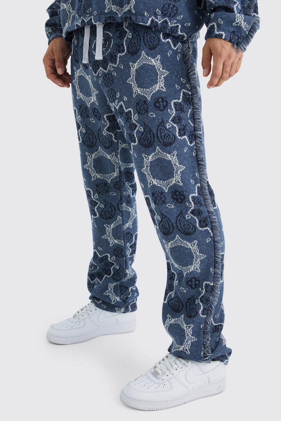 Pantaloni tuta Regular Fit in jacquard pesante con spacco sul fondo, Blue image number 1