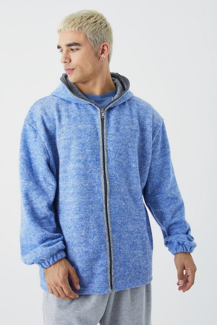 Slate blue Oversize hoodie i tjockt tyg med borstad dragkedja