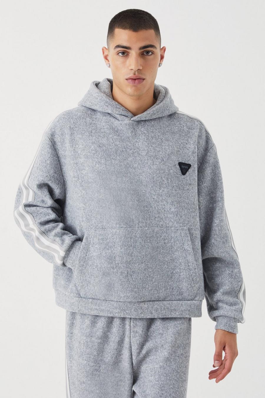 Grey marl Oversized Brushed Heavyweight Taped Hoodie image number 1