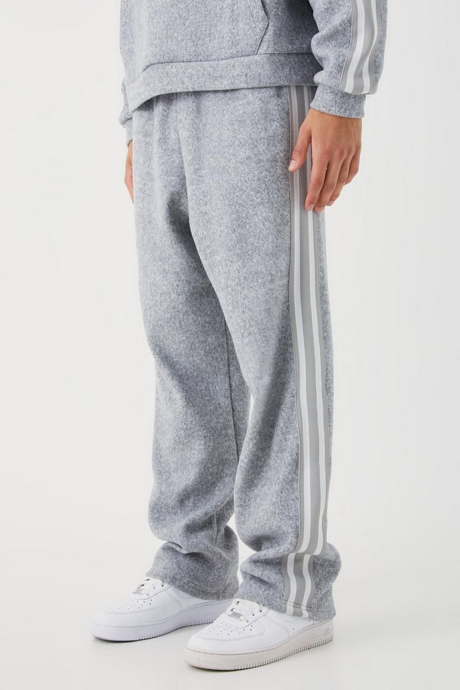 Pantaloni tuta rilassati pesanti spazzolati con striscia, Grey marl image number 1