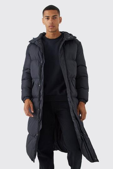 Gewatteerde Long Line Parka Jas Met Capuchon black