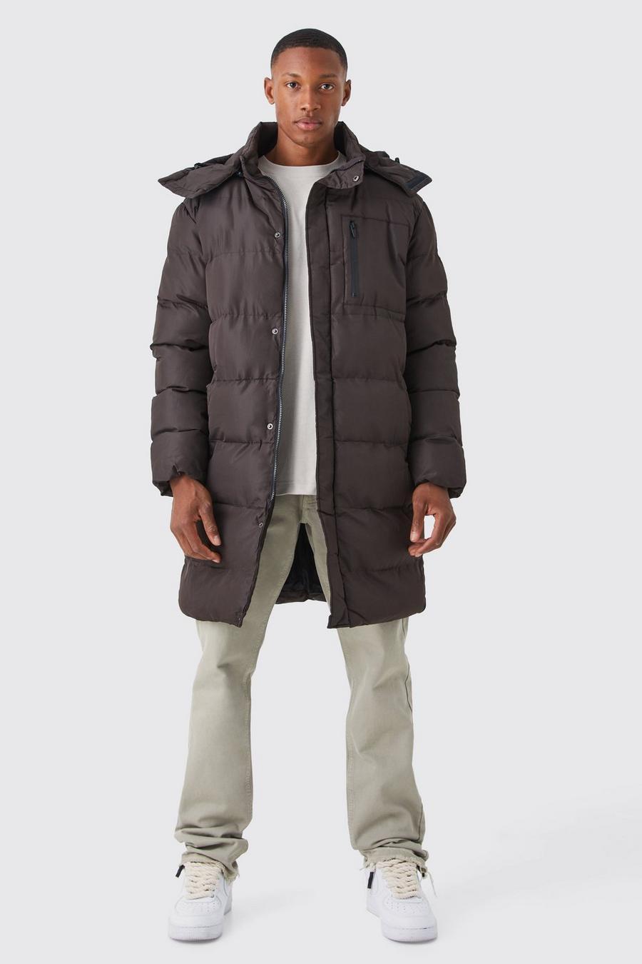 Chocolate Mid Length Puffer Parka With Hood image number 1