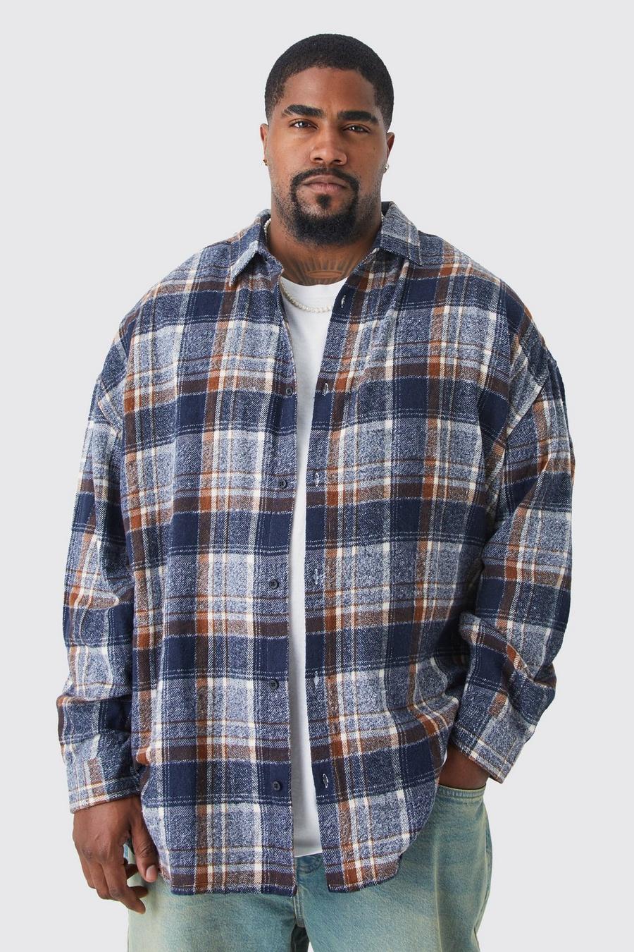 Navy Plus Longsleeve Oversized Check Flannel Overshirt image number 1