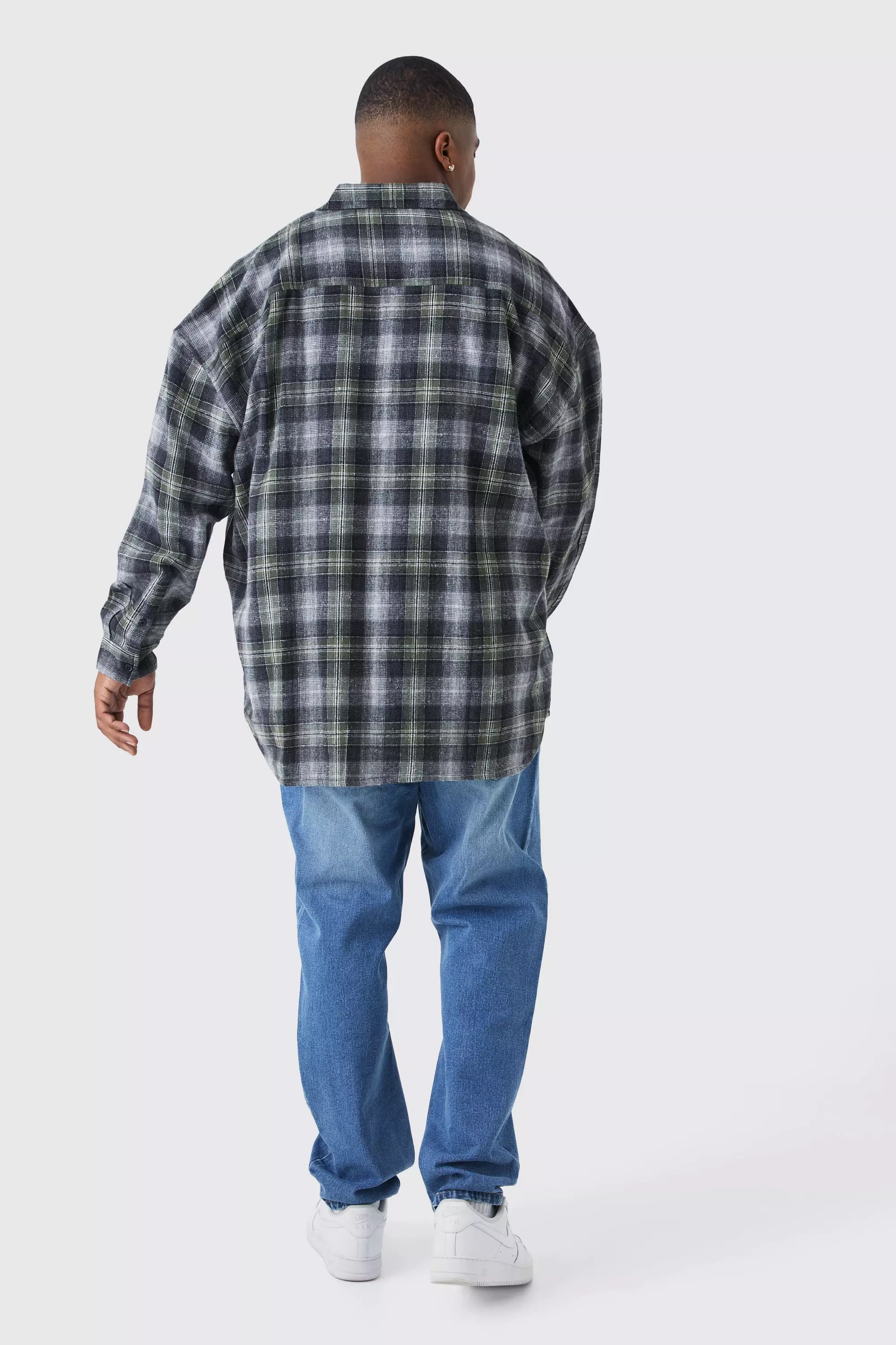 Grey Plus Longsleeve Oversized Check Flannel Overshirt alternative image