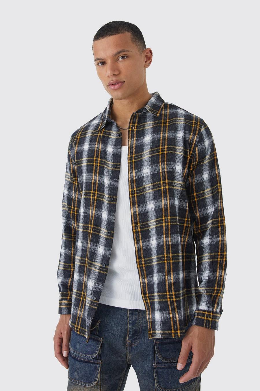 Charcoal gris Tall Longsleeve Check Flannel Overshirt