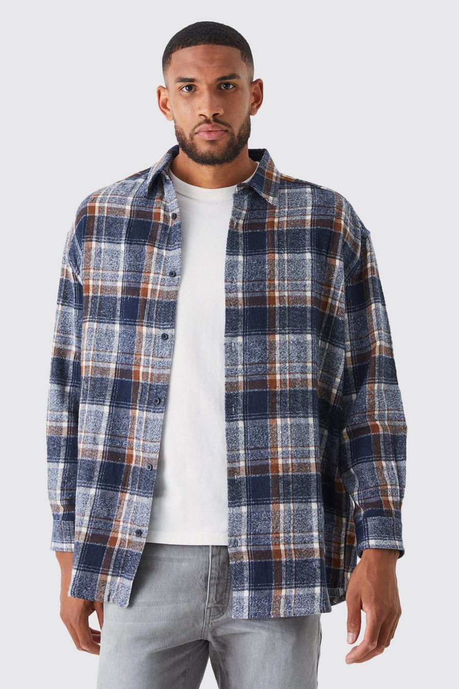 Navy Tall Longsleeve Oversized Check Flannel Overshirt image number 1