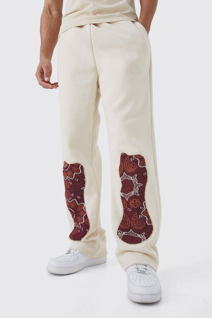 Pantalón deportivo Tall recto con estampado de tapiz, Ecru image number 1