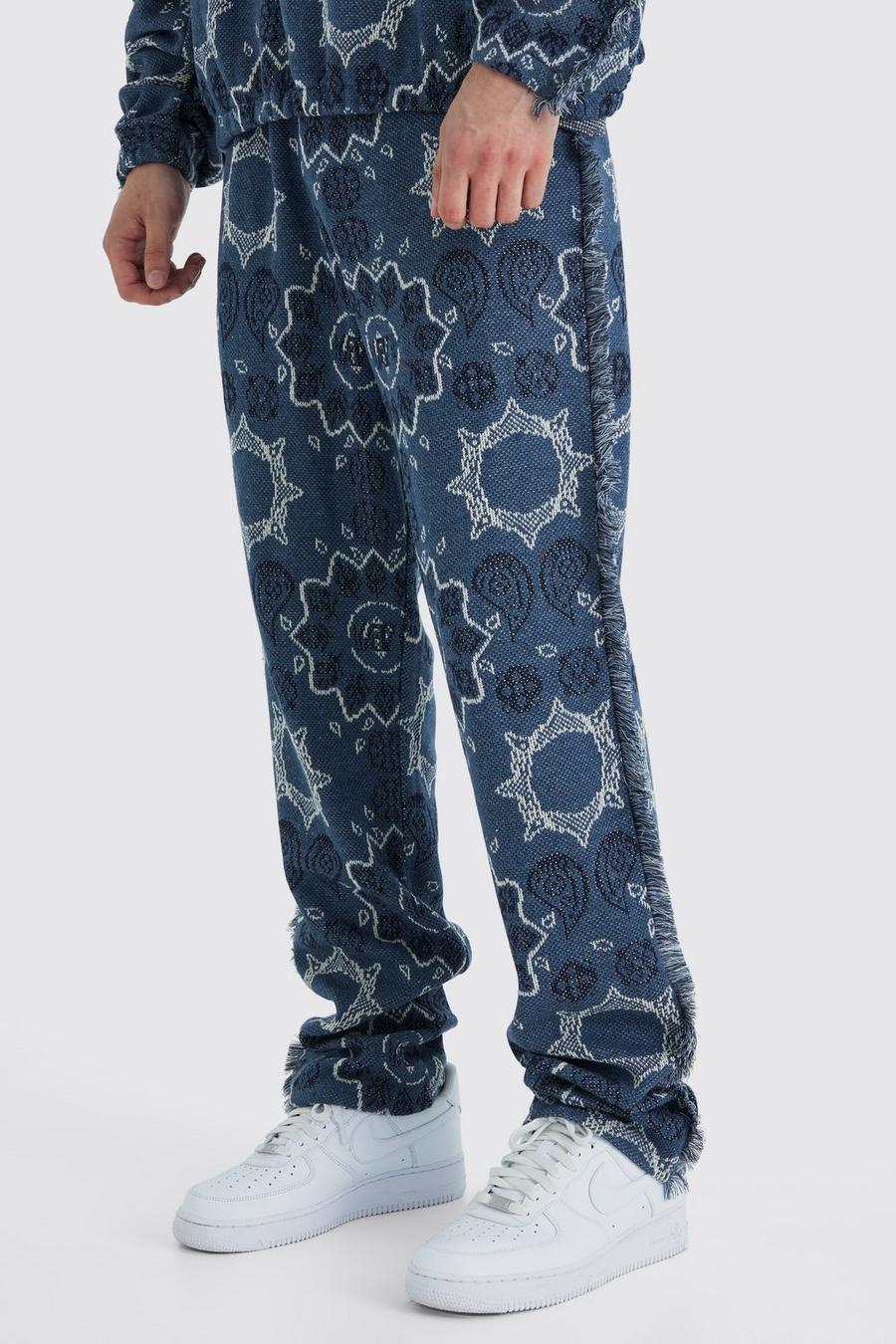 Pantaloni tuta Tall Regular Fit in jacquard pesante con spacco sul fondo, Blue image number 1