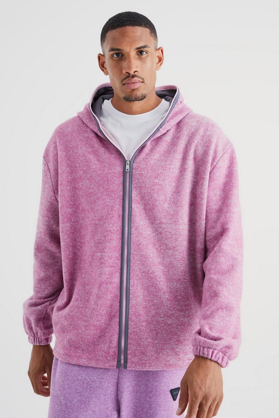 Dusty pink Tall Oversized Heavyweight Brushed Zip Up Hoodie New image number 1