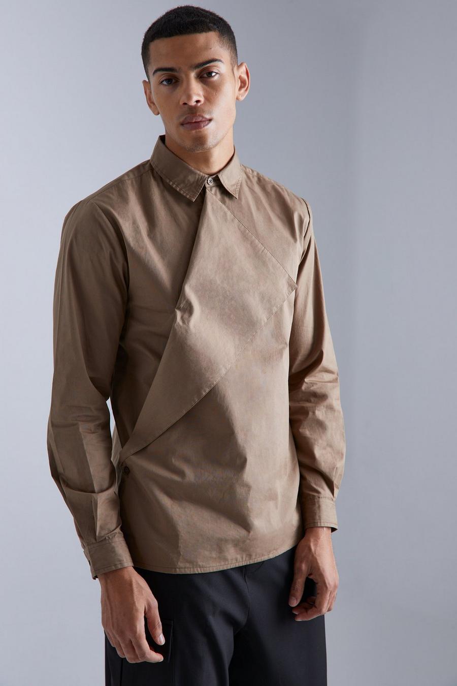 Taupe Longsleeve Asymmetrical Front Shirt image number 1