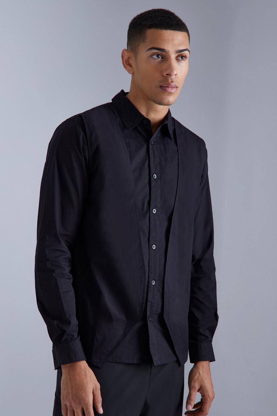 Camisa elegante de manga larga a capas, Black image number 1