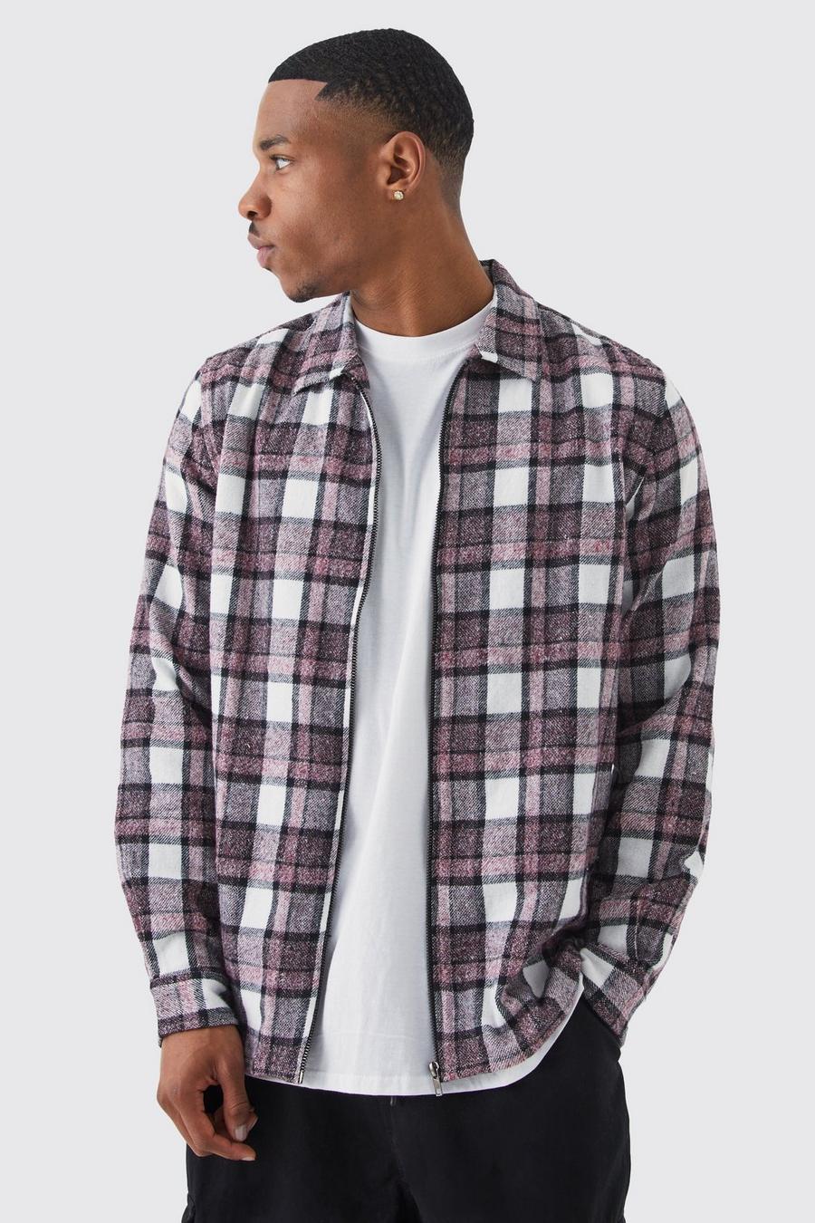 Longsleeve Check Flannel Zip Overshirt | boohoo