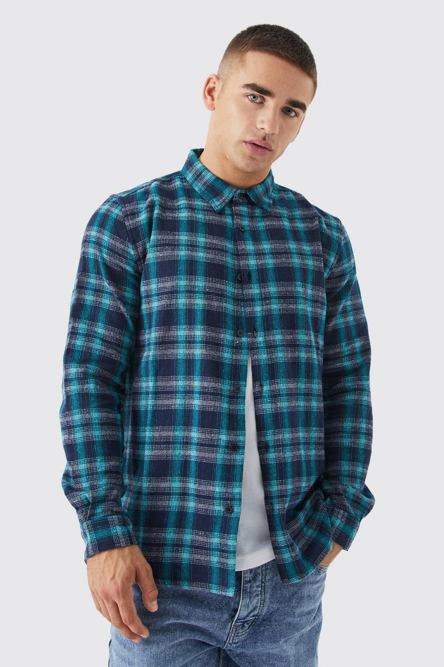 Navy Longsleeve Check Flannel Overshirt image number 1