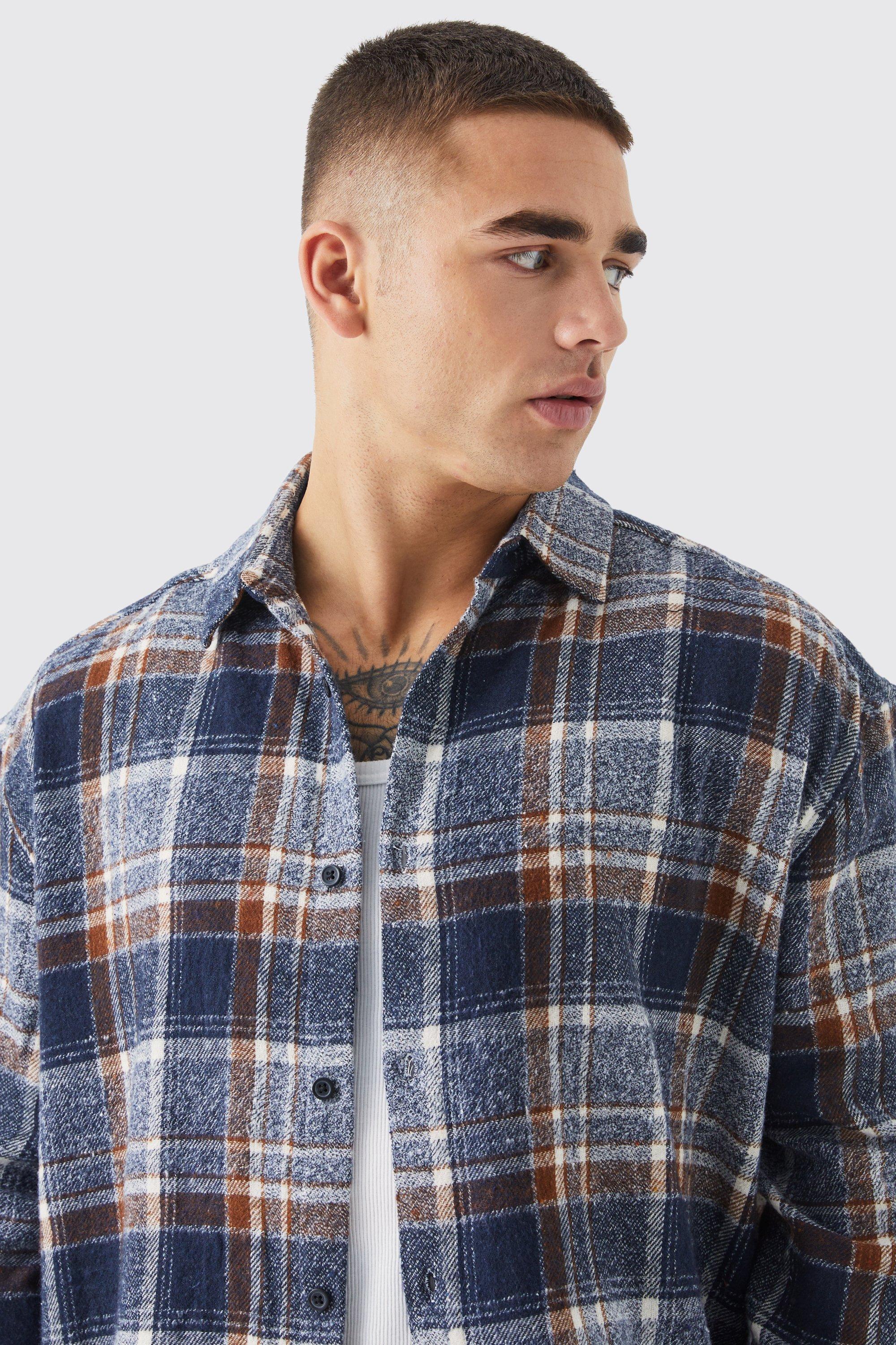 Longsleeve Oversized Flannel Shirt Jacket boohoo USA