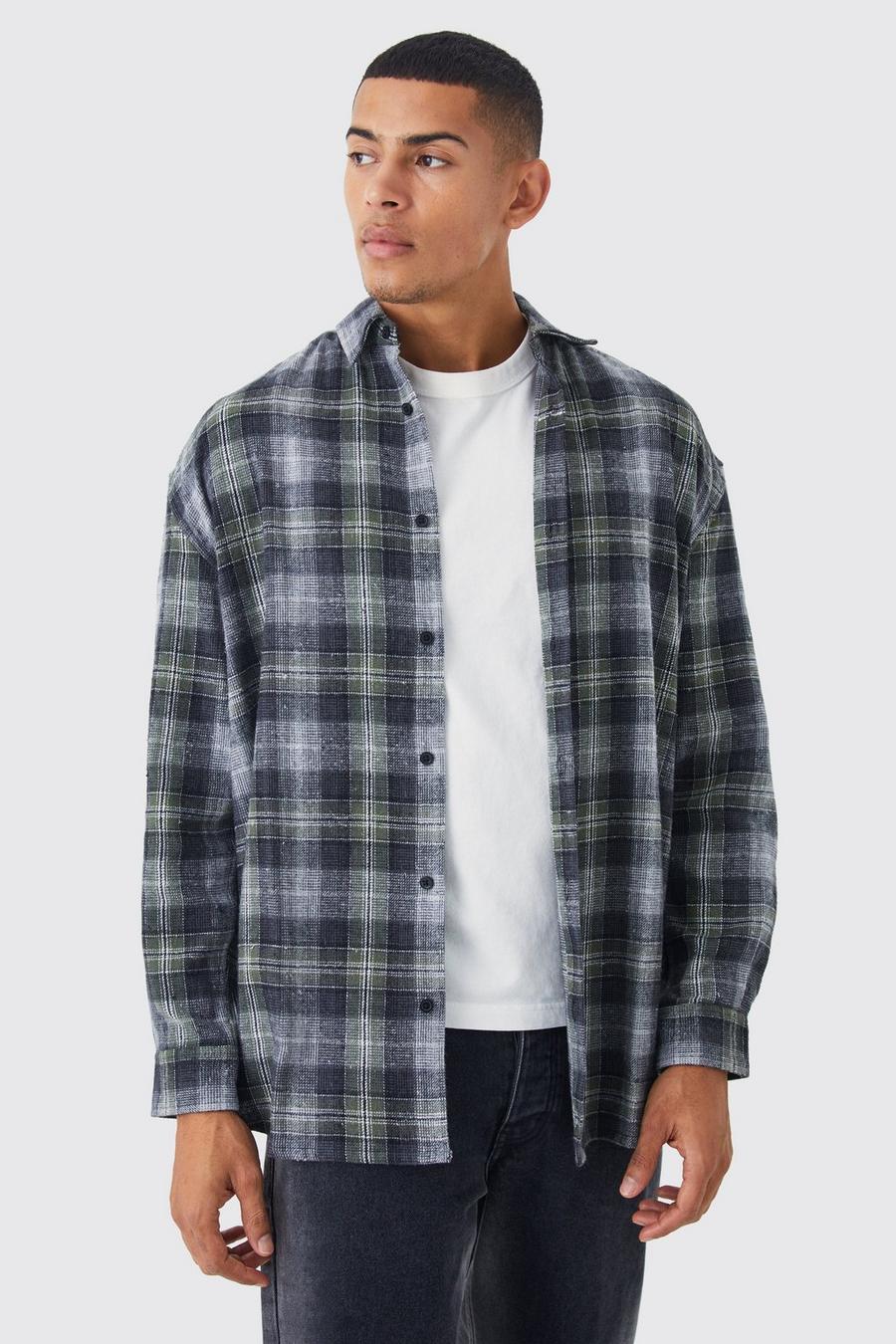 Langärmliges kariertes Oversize Flannel-Overshirt, Grey image number 1