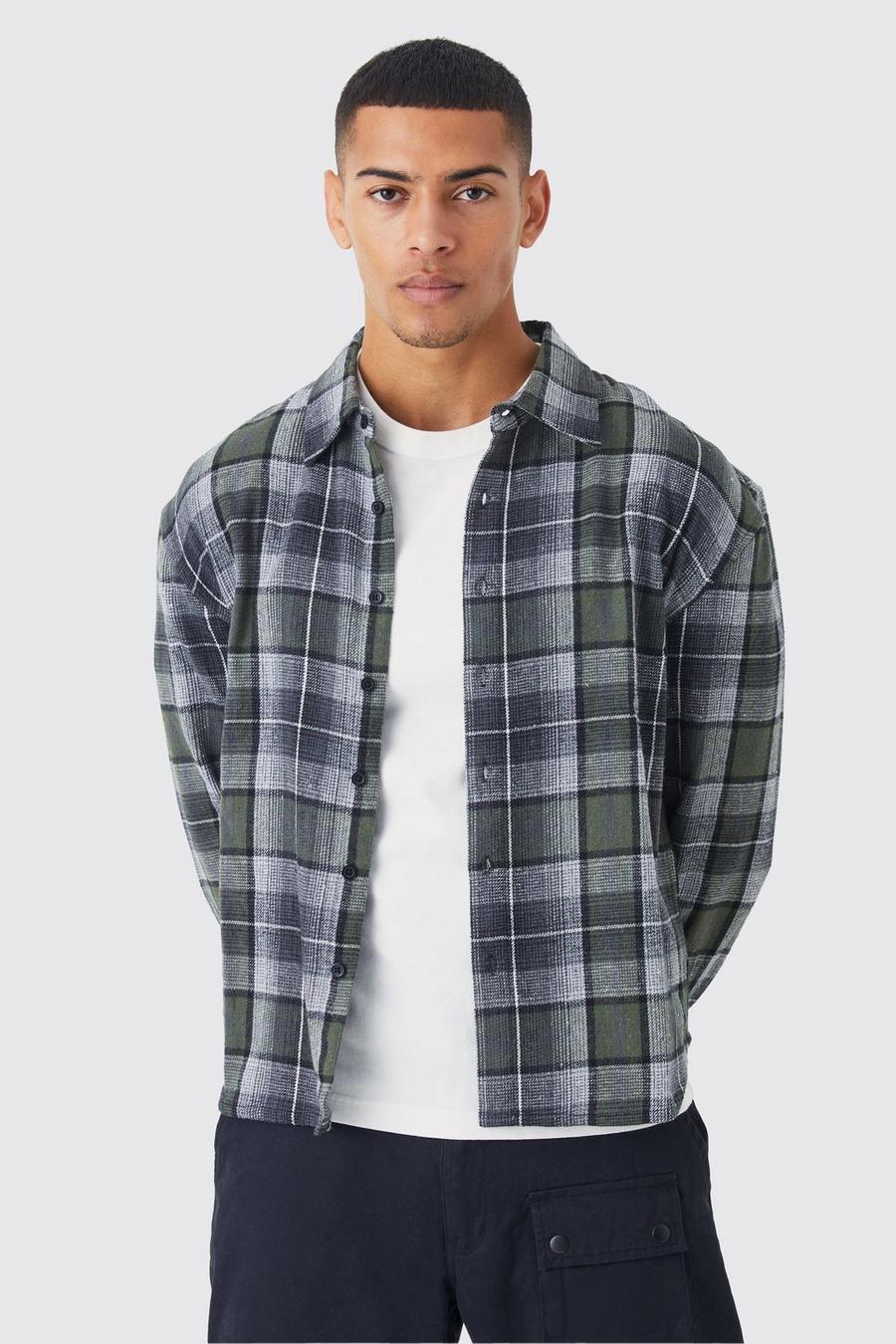 Grey Longsleeve Boxy Check Flannel Overshirt