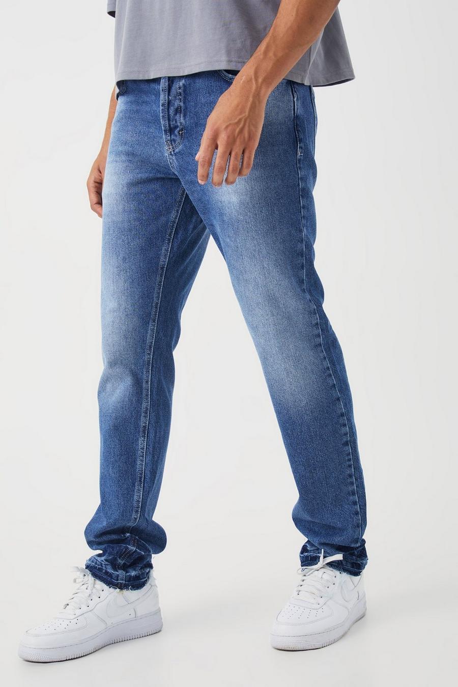 Jeans dritti in denim rigido con fondo ampio, Mid blue image number 1