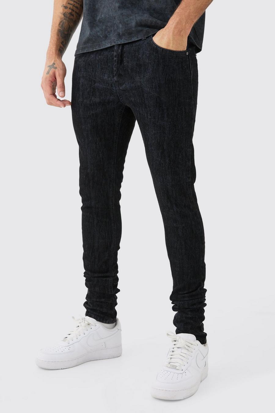 Jeans Skinny Fit Stretch in denim spazzolato con pieghe sul fondo, True black