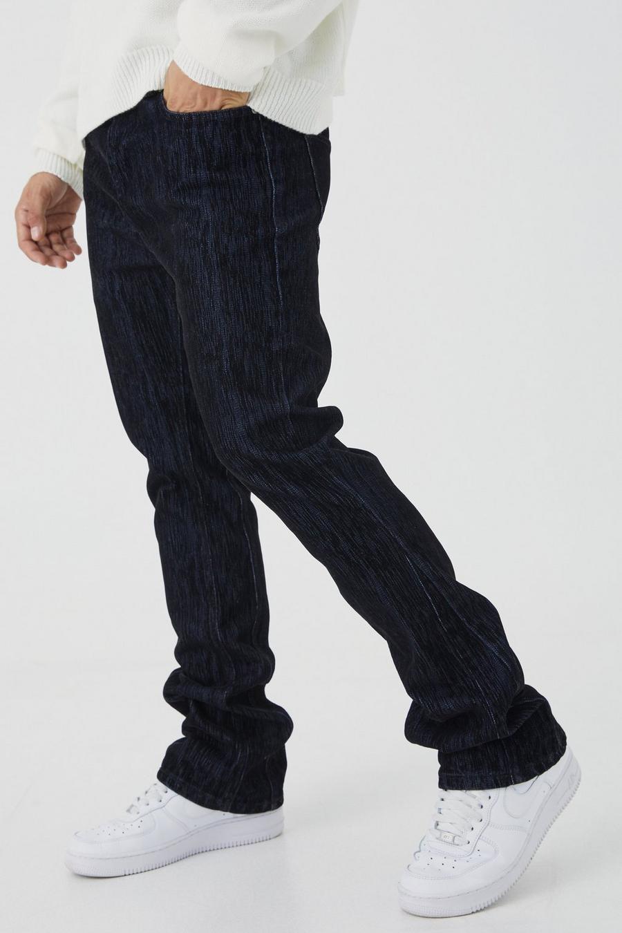True black Geborstelde Onbewerkte Slim Fit Flared Utility Jeans Met Gusset Detail image number 1