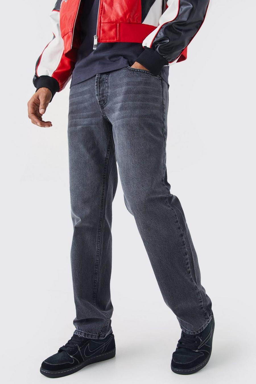 Jeans rilassati in denim rigido con incisioni, Charcoal image number 1