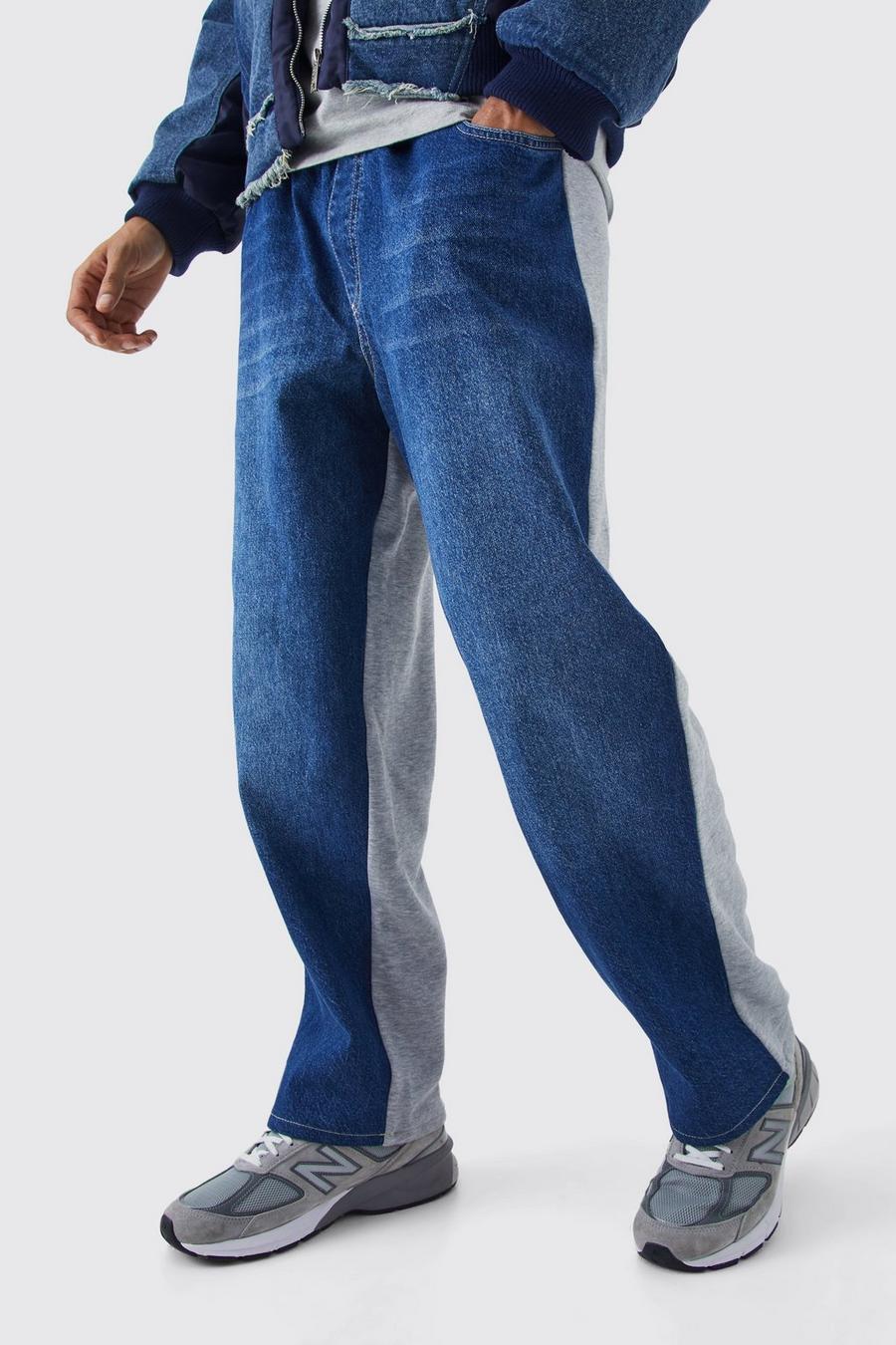 Dark blue Baggy jeans med elastisk midja image number 1