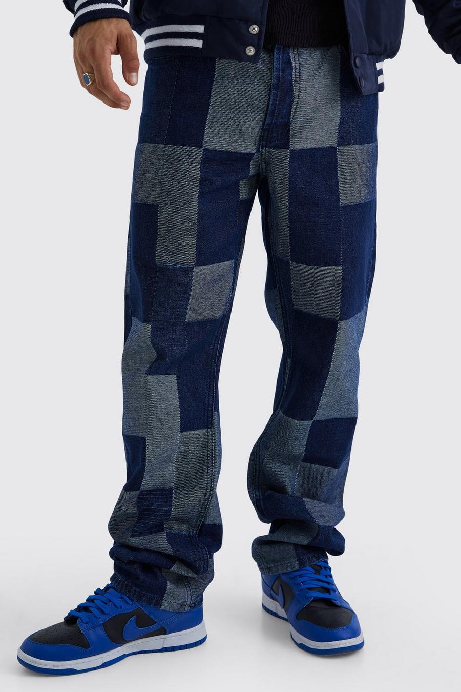 Dark blue Relaxed Rigid Patchwork Jeans image number 1