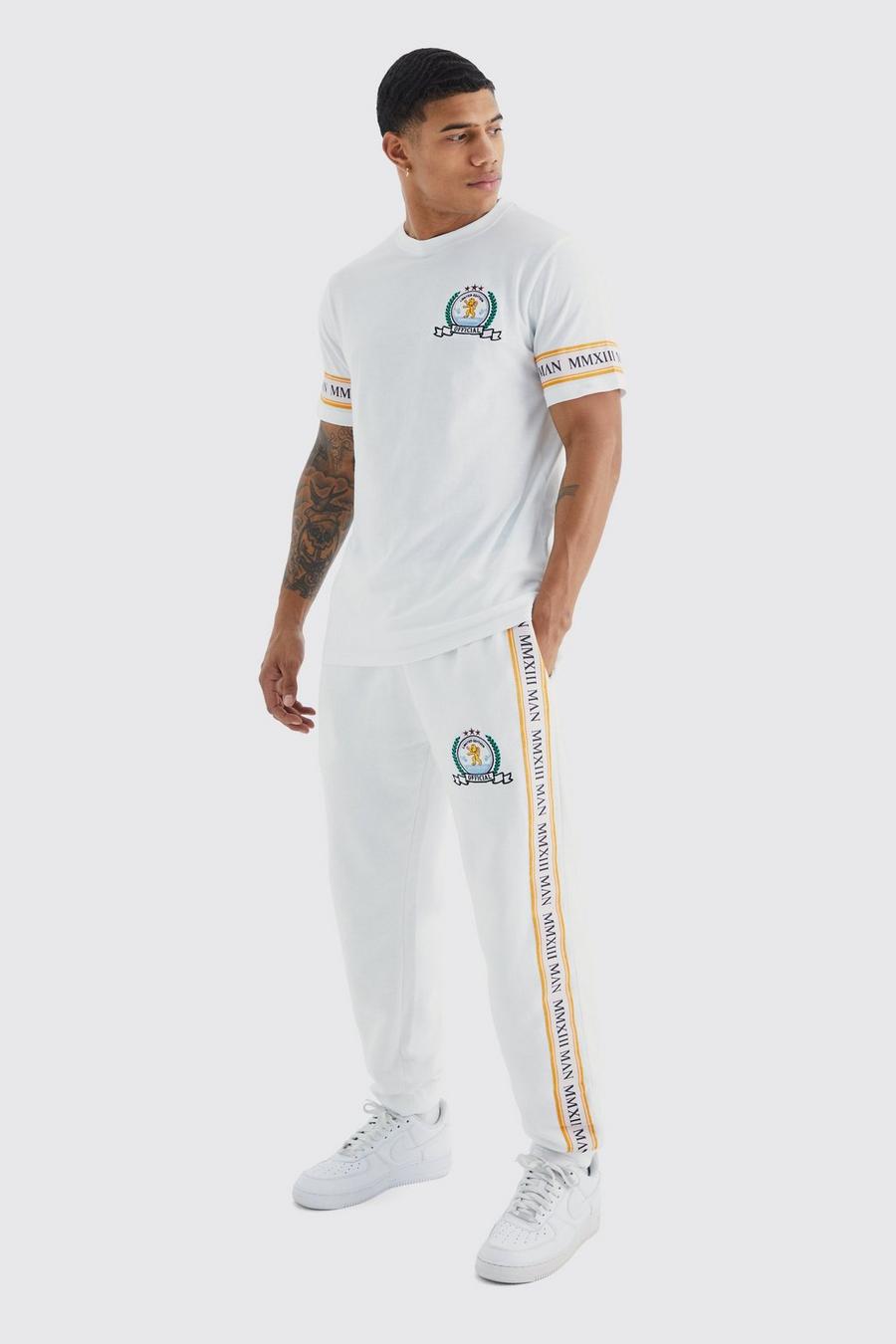 White Man Gold Embroidered Tshirt And Jogger Set image number 1
