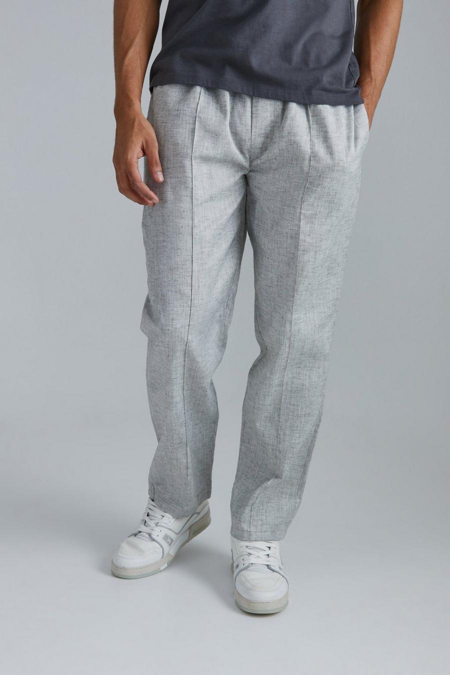 Grey Byxor med raka ben och elastiskt midjeband image number 1