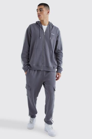 Charcoal Grey Man Gold Hoodie And Cargo Sweatpant Set