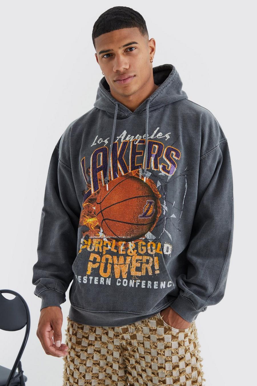 Oversize Hoodie mit lizenziertem La Lakers Nba Print, Grey image number 1