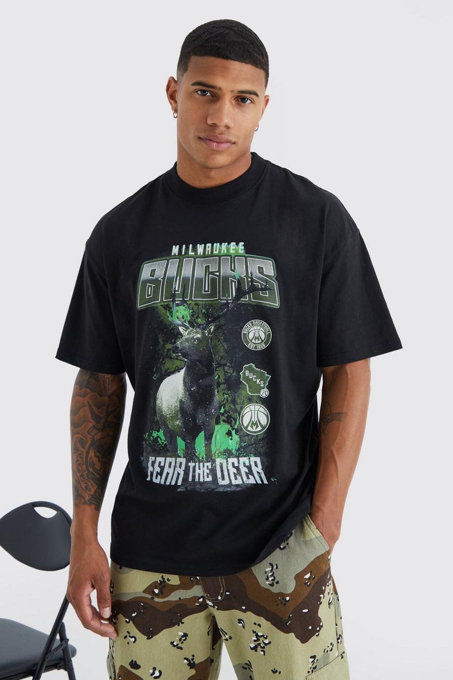 Camiseta con estampado de Milwaukee Bucks de la NBA, Black nero
