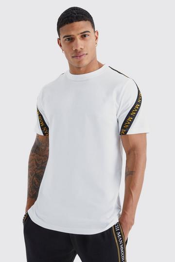 Man Gold Slim Fit Tape Tshirt white