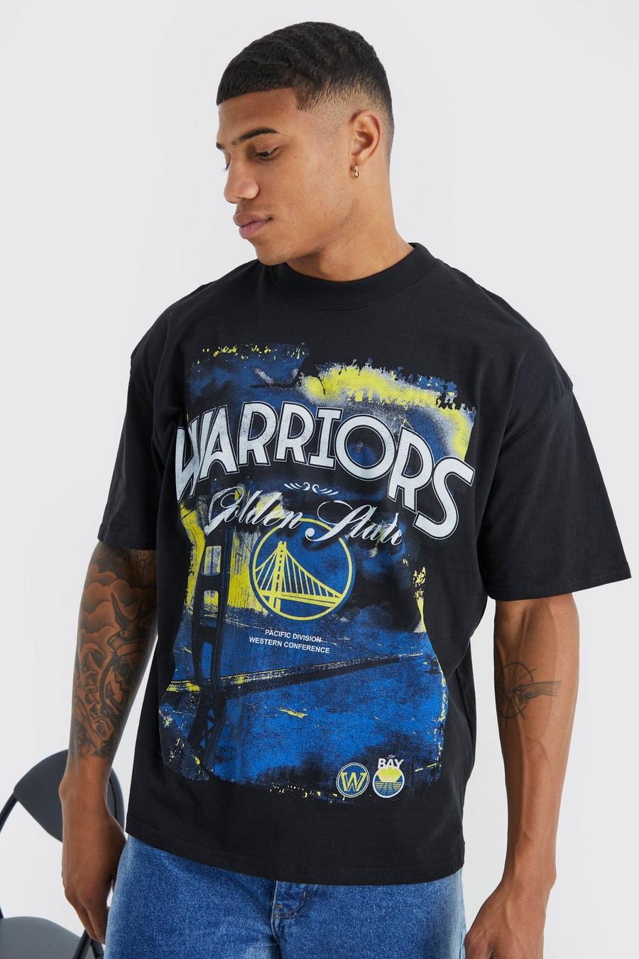 T-Shirt mit lizenziertem Golden State Warriors Nba Print, Black