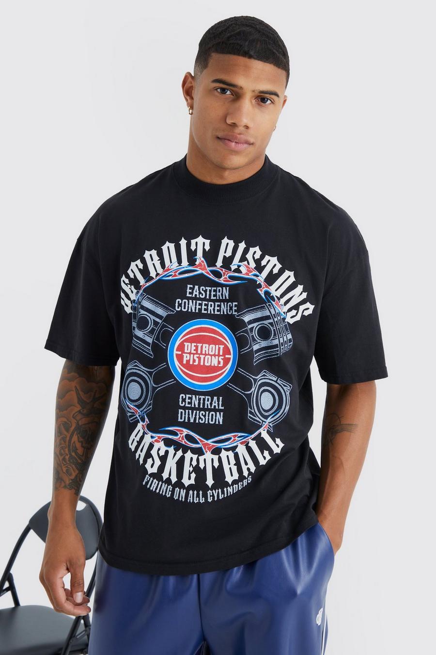 T-Shirt mit lizenziertem Detroit Pistons Nba Print, Black image number 1