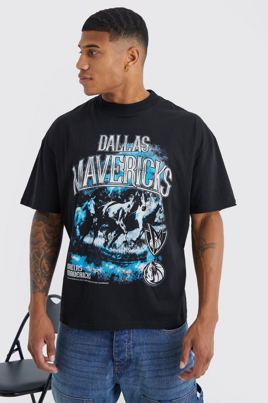 Camiseta con estampado de Dallas Mavericks de la NBA, Black nero