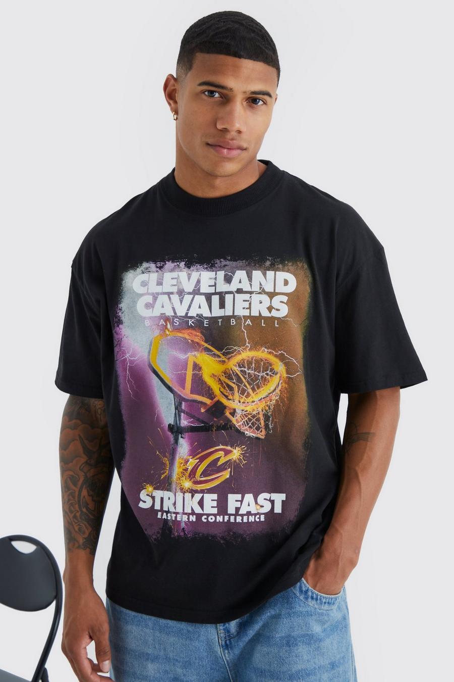 Camiseta con estampado de Cleveland Cavaliers de la NBA, Black nero