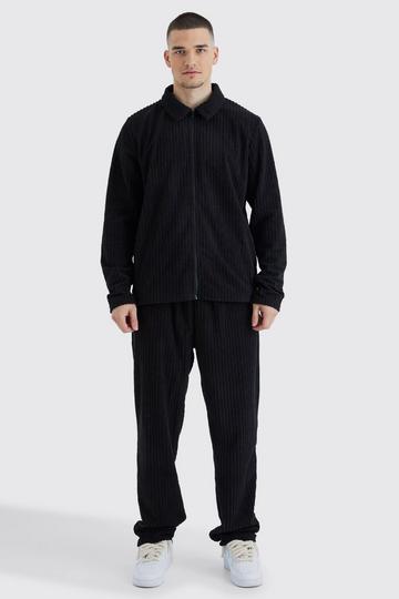Tall Chenille Rib Harrington Jacket & Trouser Set black