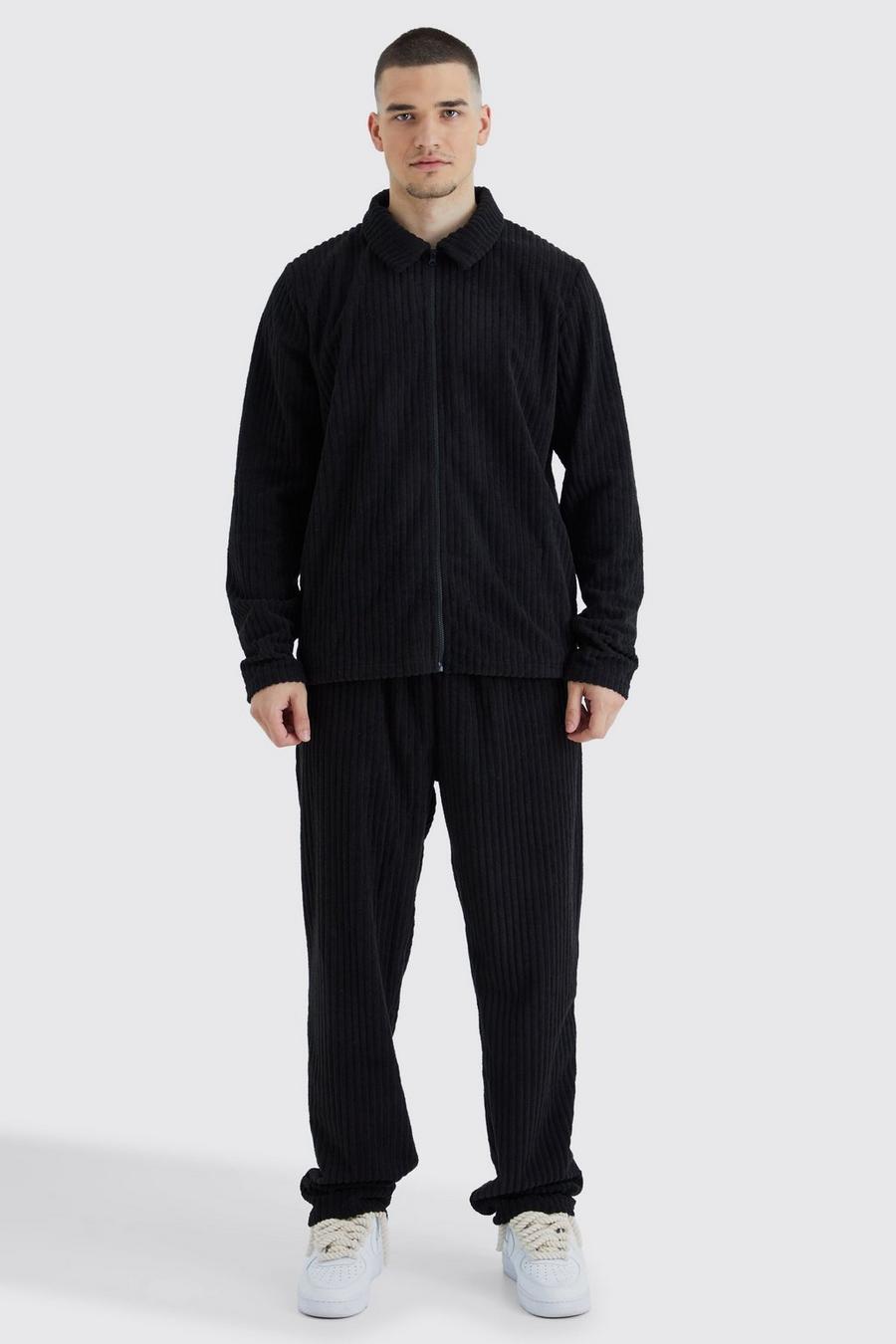 Set giacca Harrington Tall in ciniglia a coste & pantaloni, Black image number 1