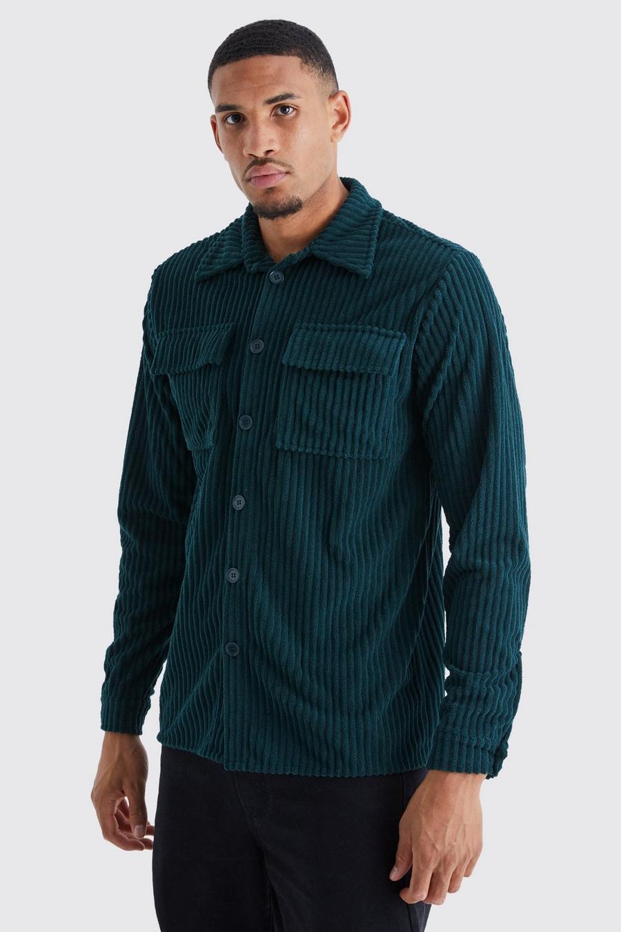 Khaki Tall Ribbad skjorta i chenille image number 1