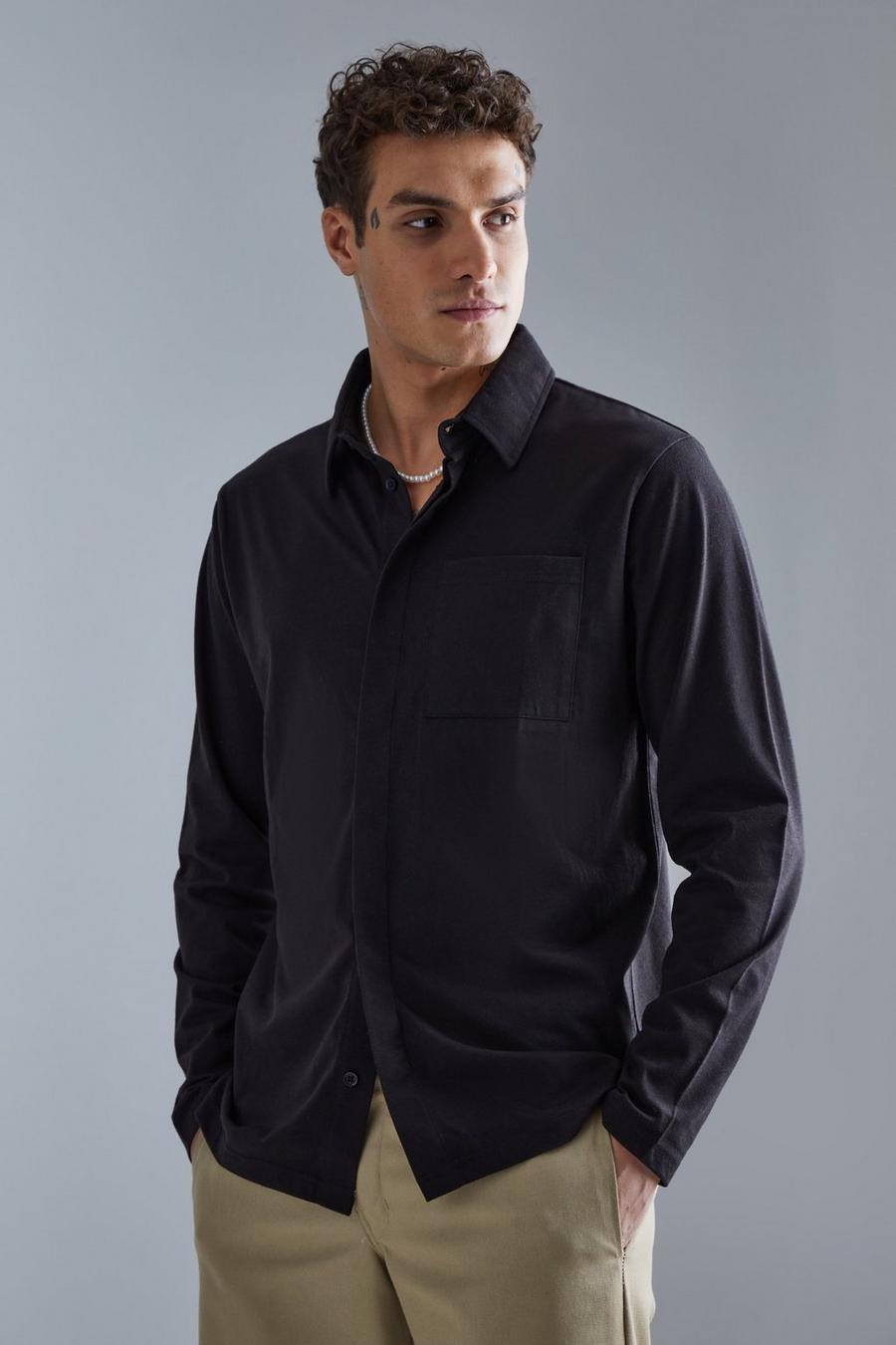 Black Skjortjacka i jersey med dold knäppning image number 1