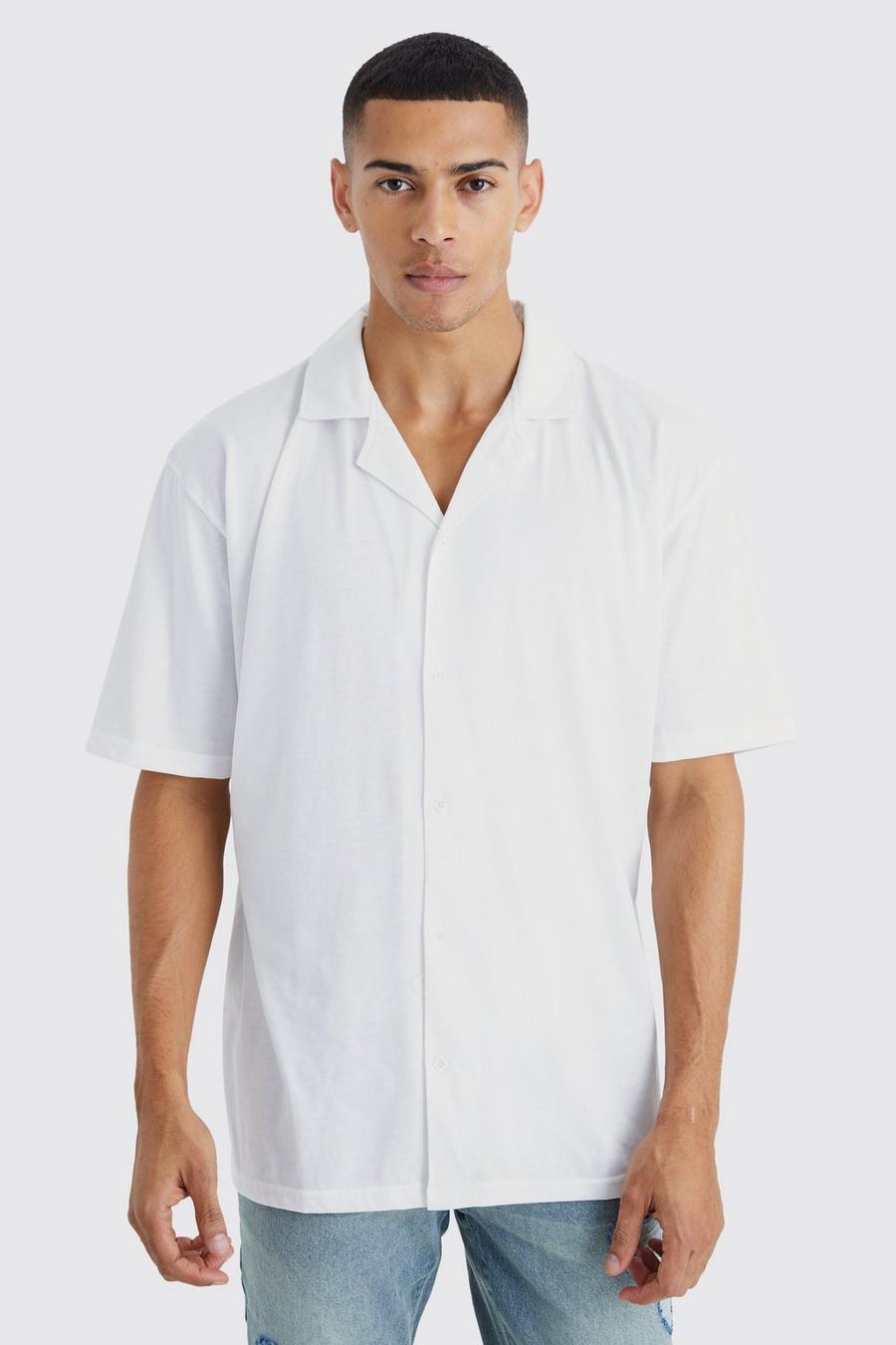 White Short Sleeve Oversized Boxy Revere Jersey Shirt