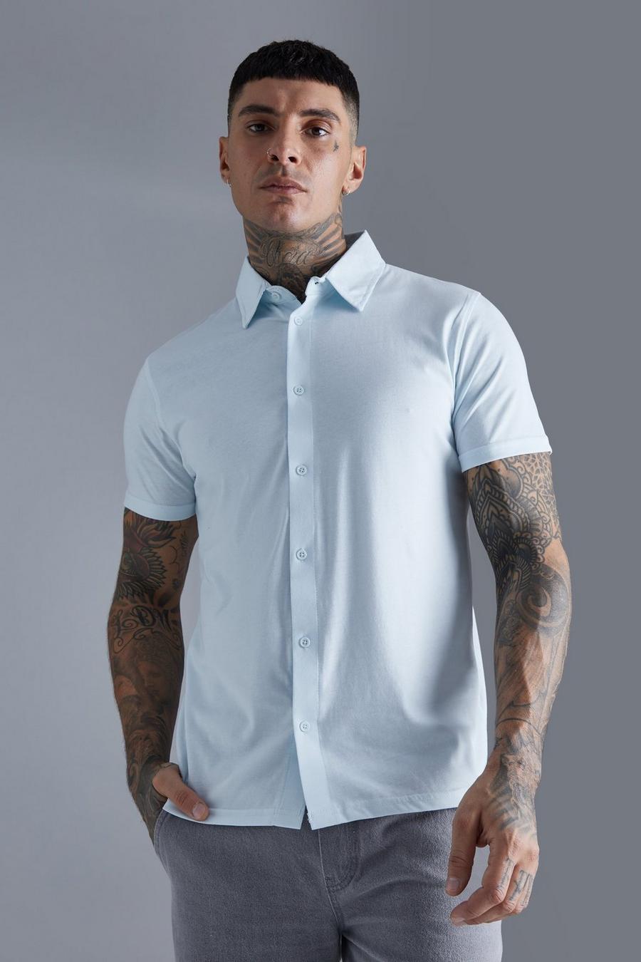 Chemise droite en jersey à manches courtes, Pale blue image number 1