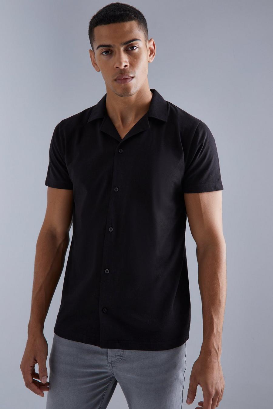 Black Short Sleeve Jersey Revere Slim Fit Shirt image number 1