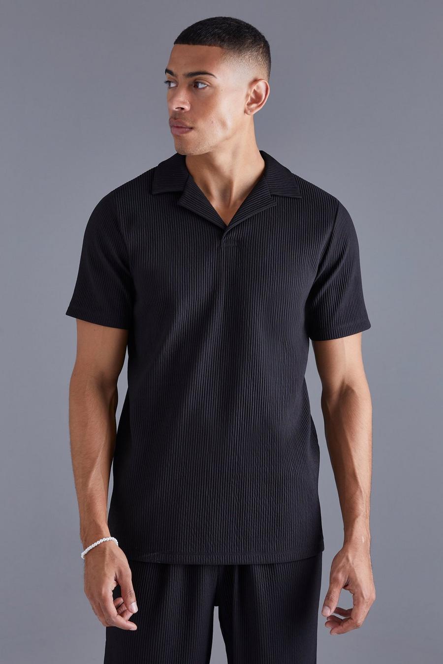 Black Heavy Pleated Revere Polo  image number 1
