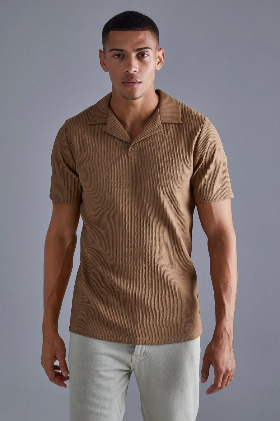 Taupe Heavy Pleated Revere Polo  image number 1