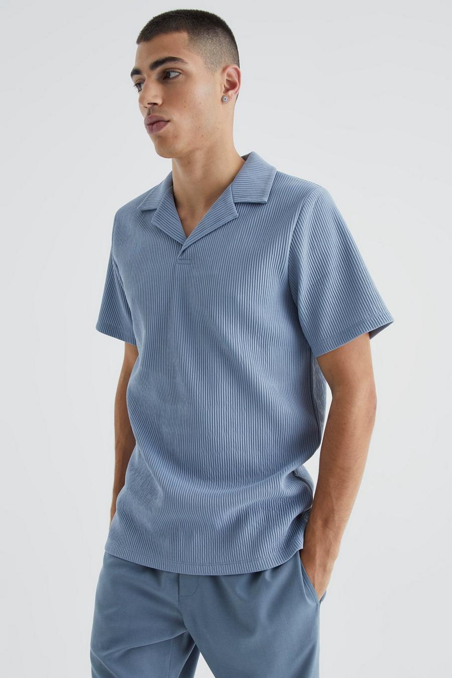 Blue Heavy Pleated Revere Polo  image number 1