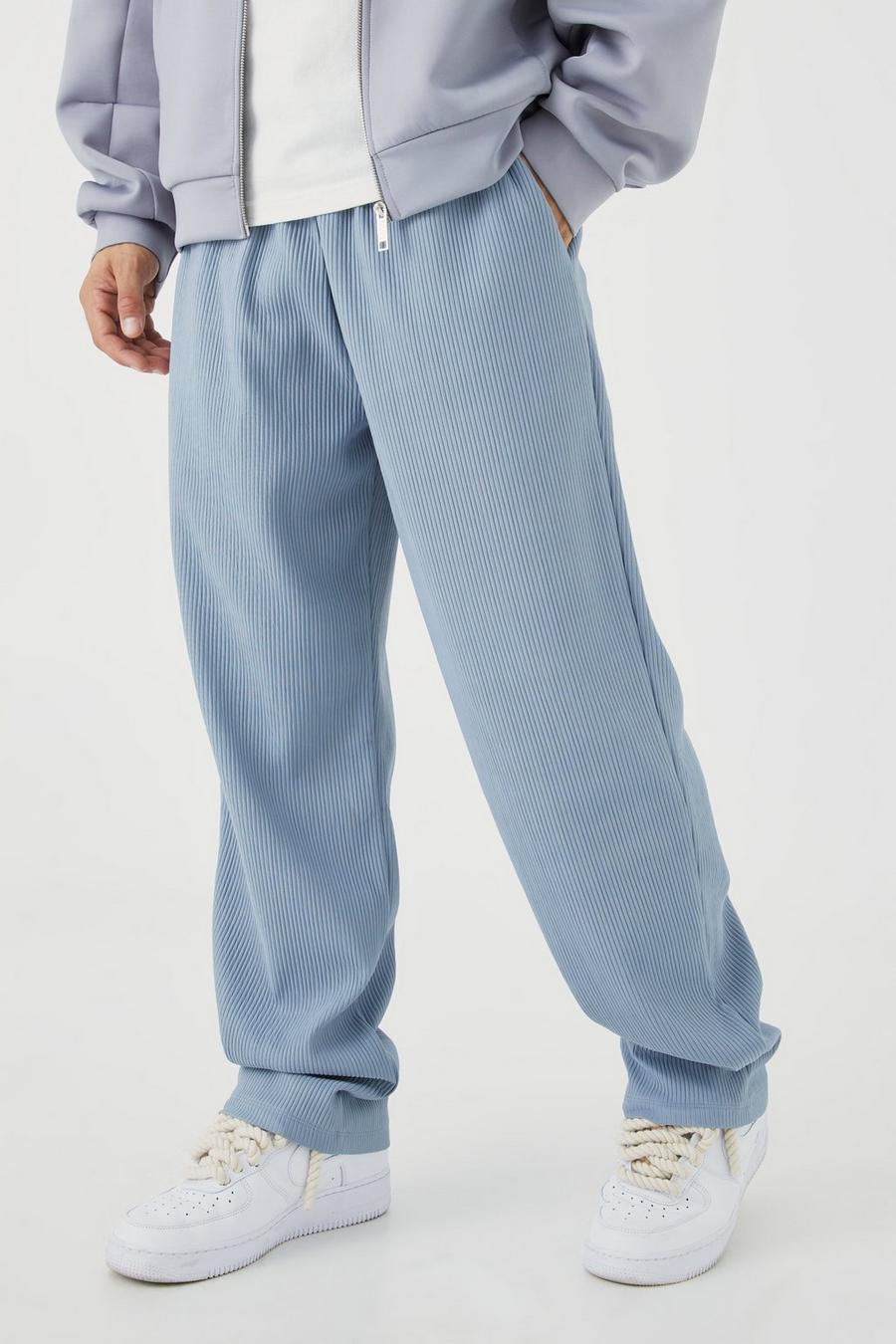 Blue Heavy Pleated Straight Leg Trouser image number 1
